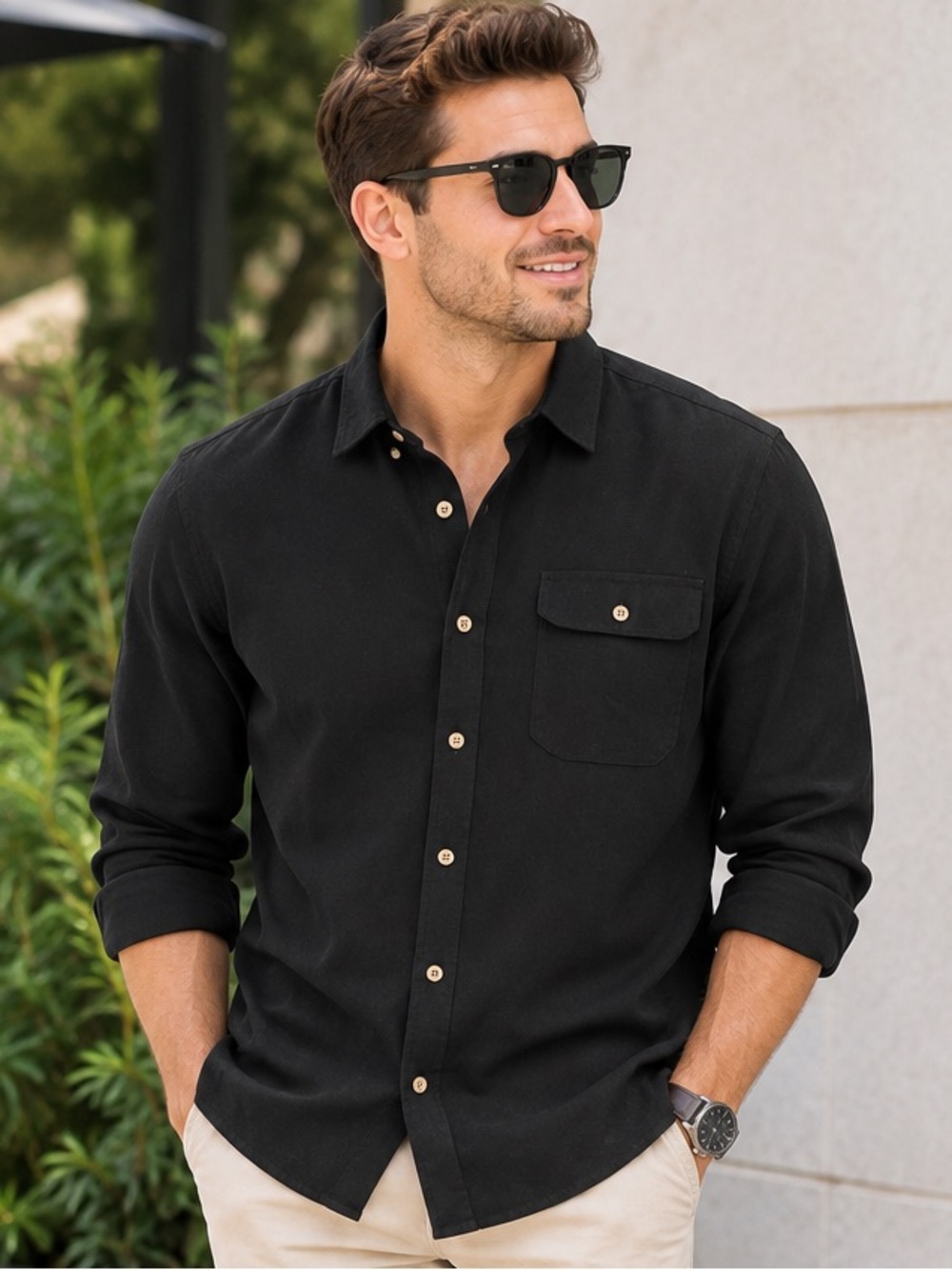 Men's Black Long-Sleeve Casual Button-Up Shirt size XL NWT